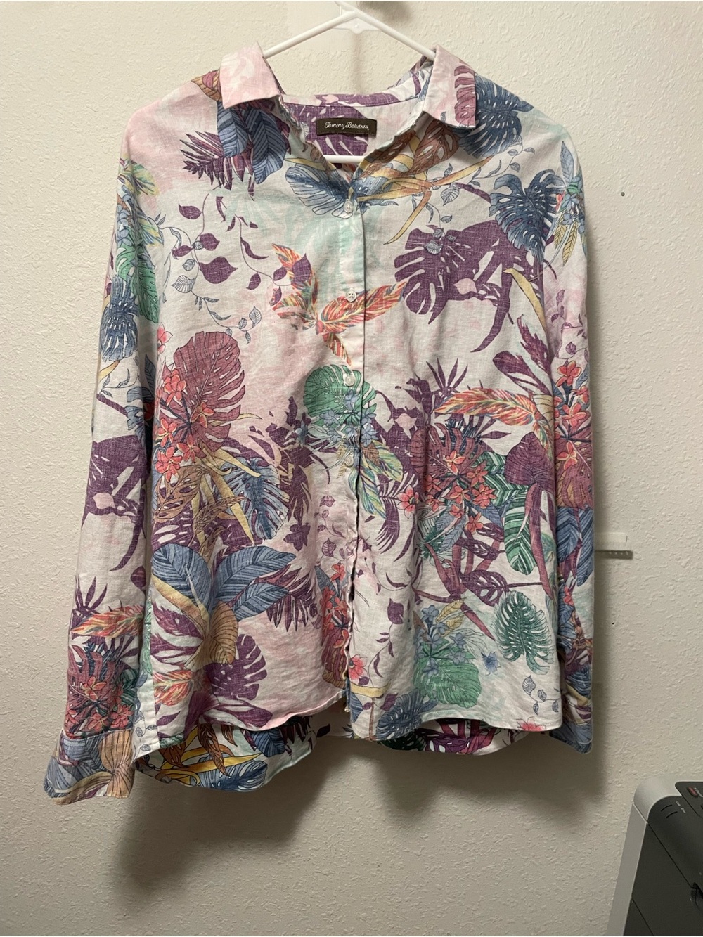 Tommy Bahama Womens Tropical Floral Linen Blend Long Sleeve Button Up Shirt
